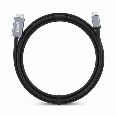 Black cable with USB-C and HDMI connectors on a white background