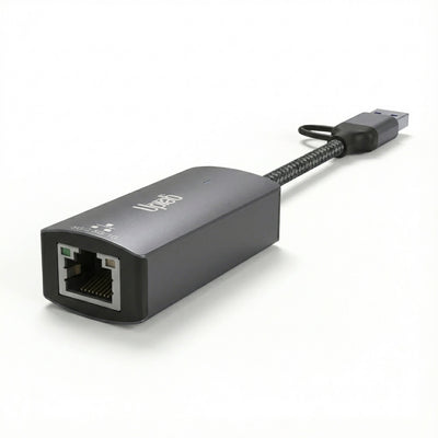 Network adapter with Ethernet cable on a white background